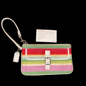 Vintage Y2K Coach Hamptons Multicolor Striped Twill Wristlet 40509 Retro Preppy
